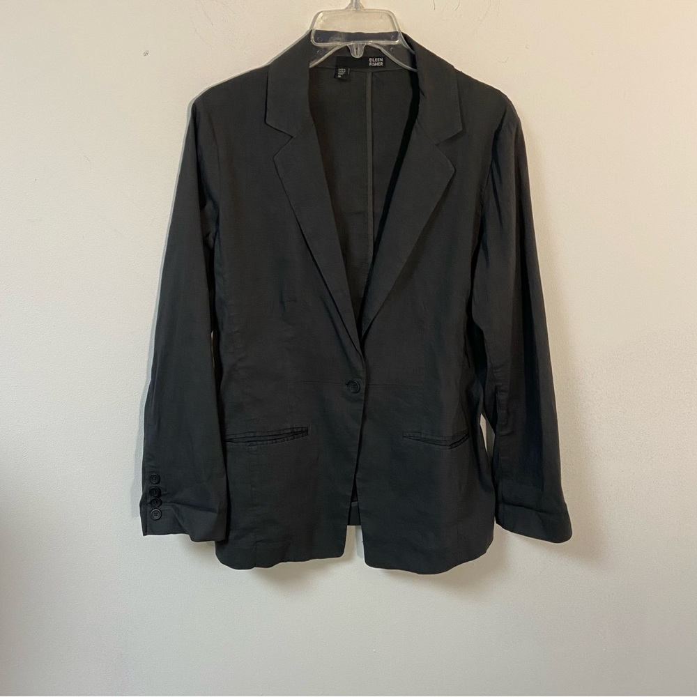 Eileen Fisher Women’s Blazer Jacket Linen Blend Charcoal size 10